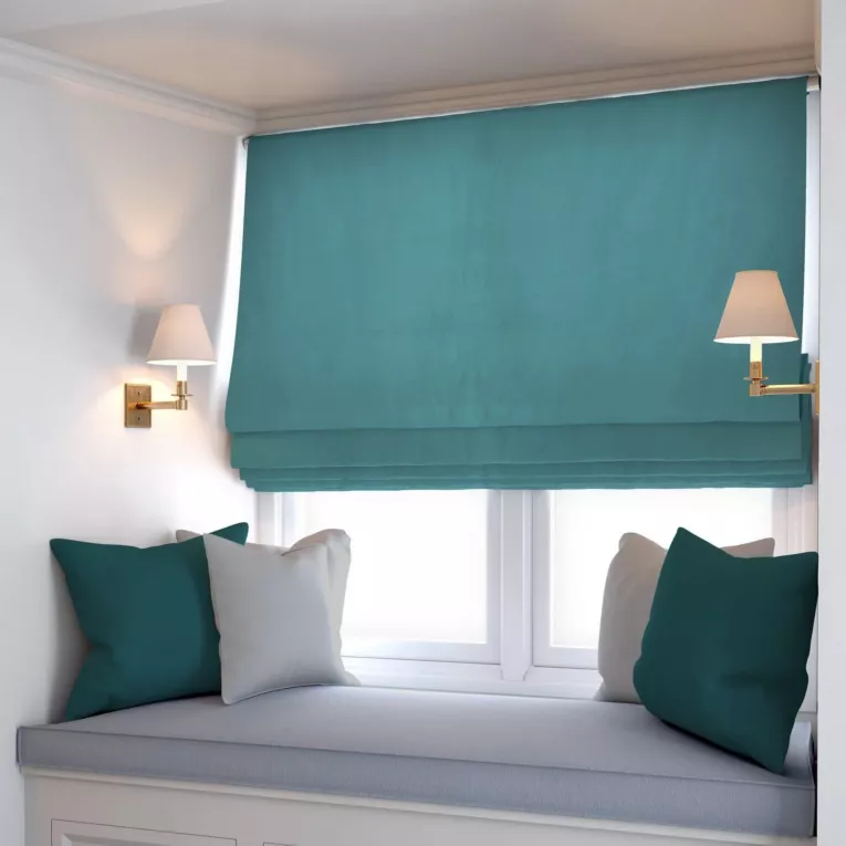 Roleta rzymska ENYA turkusowa z miękkiej półmatowej tkaniny welwetowej