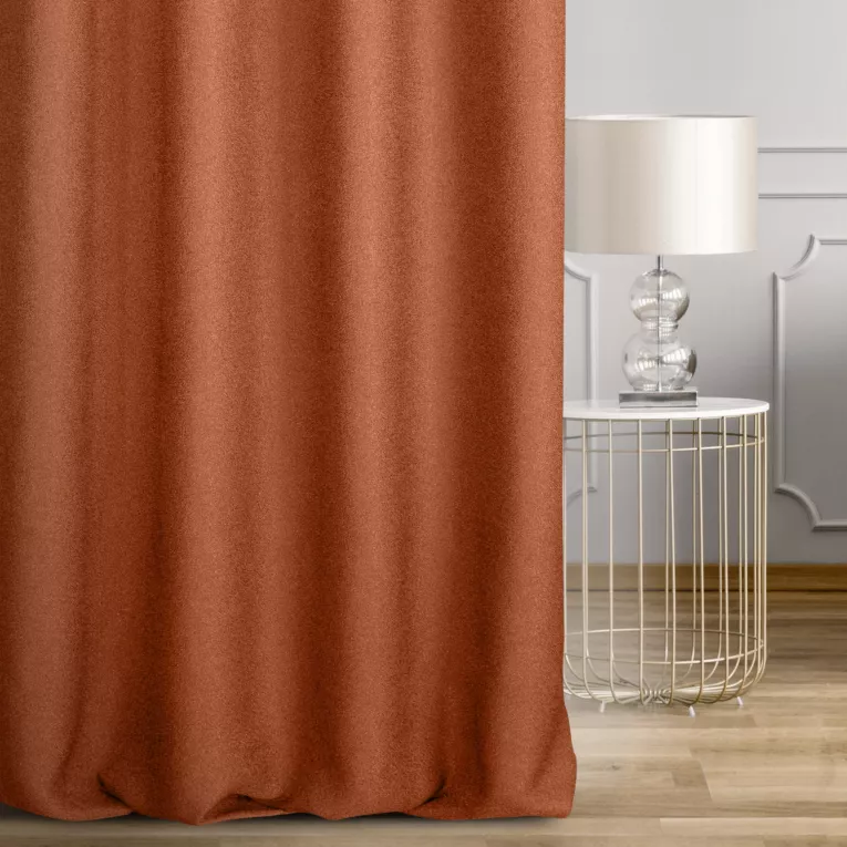 Zasłona szyta na taśmie 5 cm ruda z tkaniny o naturalnym splocie w stylu eko