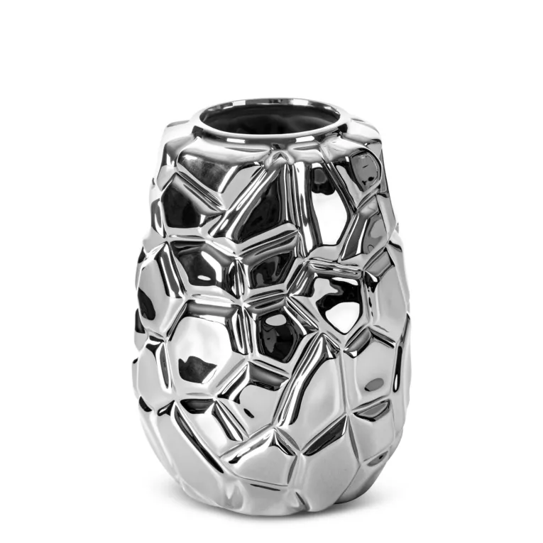 Wazon ceramiczny RENI o lśniącej powierzchni z wytłaczanym geometrycznym wzorem