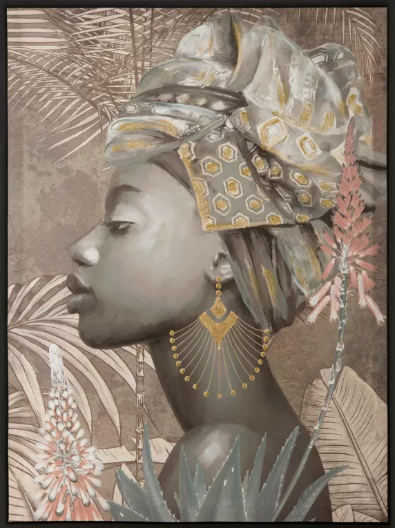 Obraz ETNO 2 ręcznie malowany na płótnie egzotyczny portret kobiety, w czarnej ramie