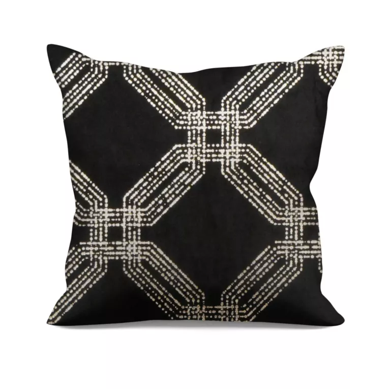 Poszewka szyta czarna z tkaniny welwetowej z geometrycznym błyszczącym nadrukiem