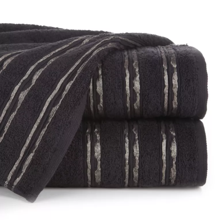 Ręcznik kąpielowy 70x140 cm bawełniany kolor czarny z ozdobną żakardową bordiurą z marszczeniem 480 g/m2 JONAS