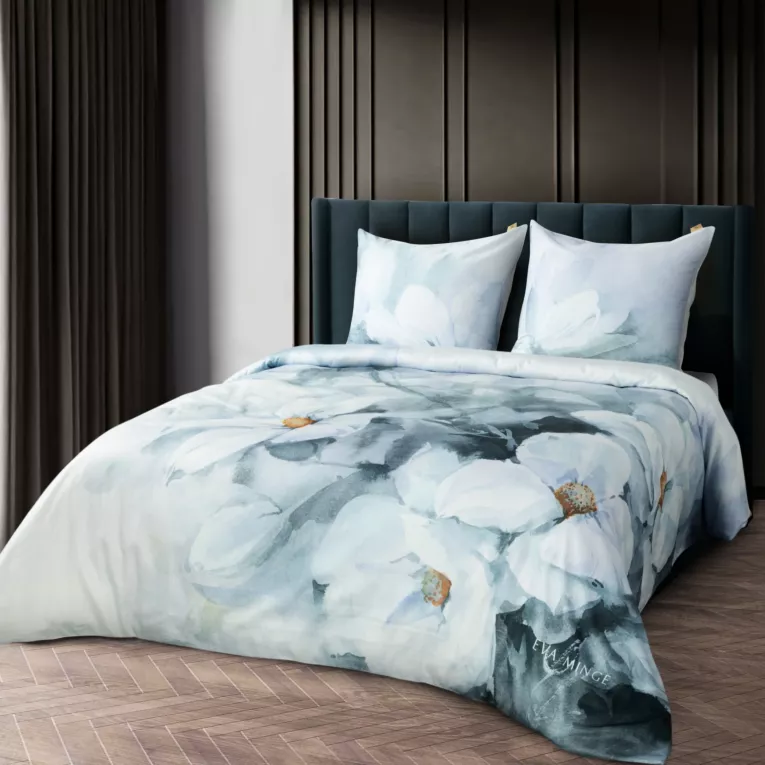 Pościel 220x200 cm z makosatyny bawełnianej kolor miętowy, kremowy z wzorem designerskim BLOOM Eva Minge