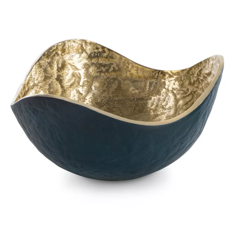 Metalowa misa PEDRO o falujących brzegach granatowo-złota