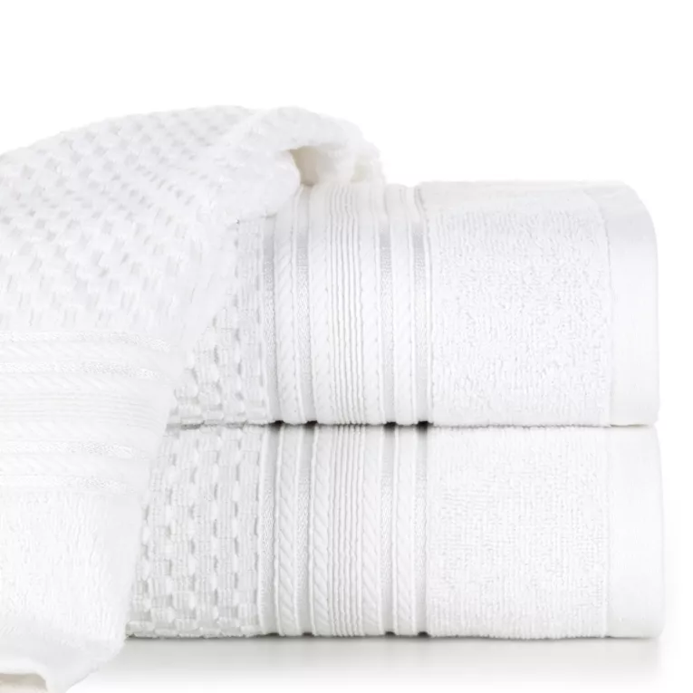 Ręcznik do rąk 30x50 cm bawełniany kolor biały zdobiony subtelnymi paseczkami 500 g/m2 DAVOS