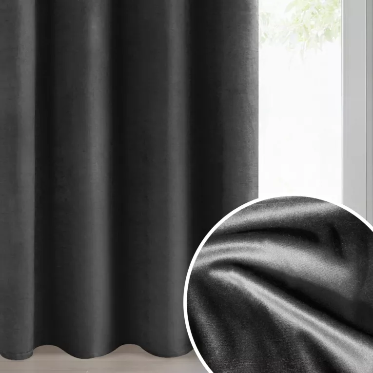 Zasłona czarna z matowego welwetu 140x250 cm przelotka - MELANIE