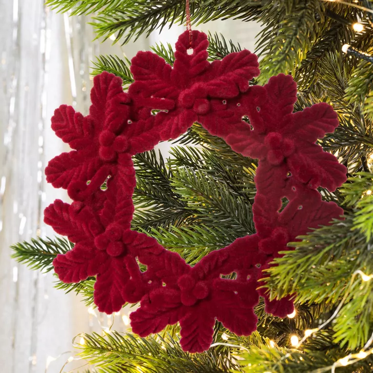 Ozdoba choinkowa - świąteczny wianek pokryty miękkim welwetem