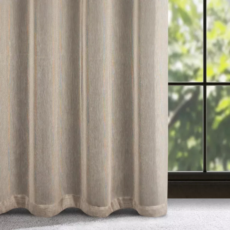 Zasłona beżowa o strukturze siateczki 140x250 cm przelotka - ADELA