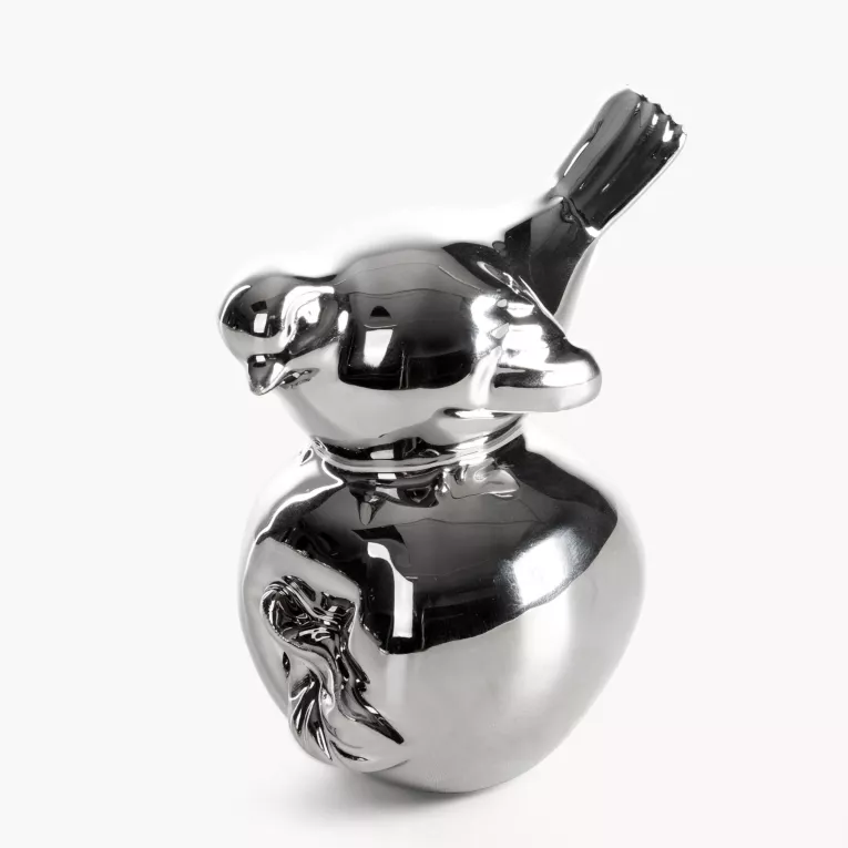 Figurka dekoracyjna ptaszek srebrna o wysokim połysku 10x7x11 cm FABIO