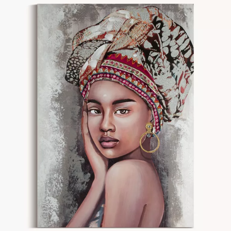 Obraz portret kobiety w turbanie ręcznie malowany na płótnie