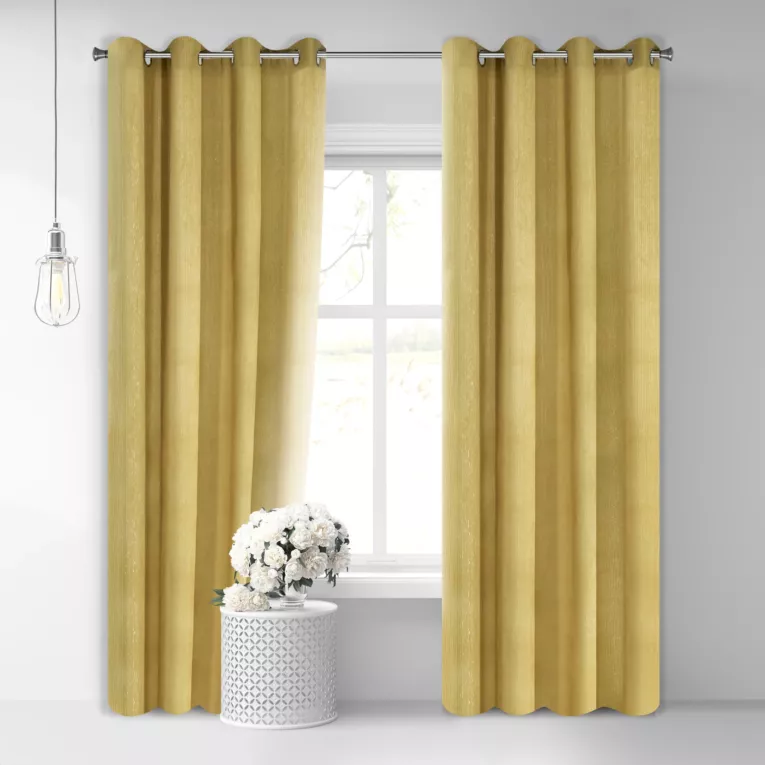 Zasłona musztardowa z gładkiej tkaniny o strukturze sztruksu 140x250 cm przelotka - Aibbie