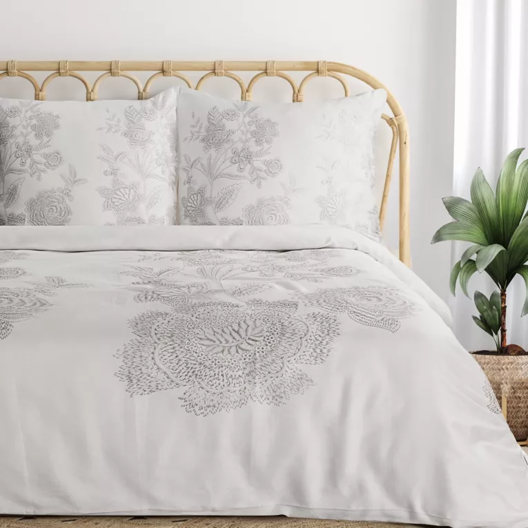 Pościel 160x200 cm z satyny bawełnianej kolor biały, brązowy z motywem kwiatów Eurofirany Premium