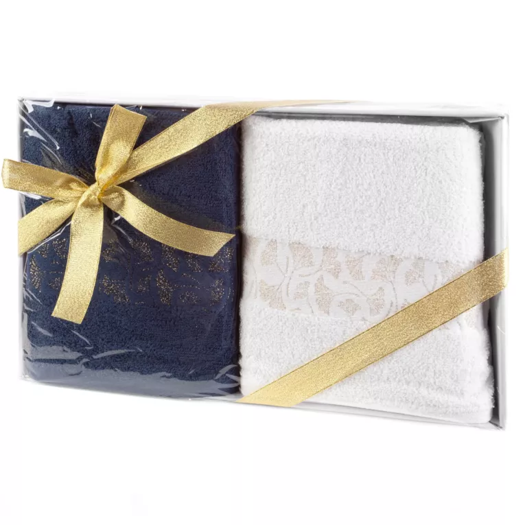 Zestaw ręczników bawełnianych na prezent 2 szt 50x90 cm kolor biały, granatowy 450 g/m2 BLINK