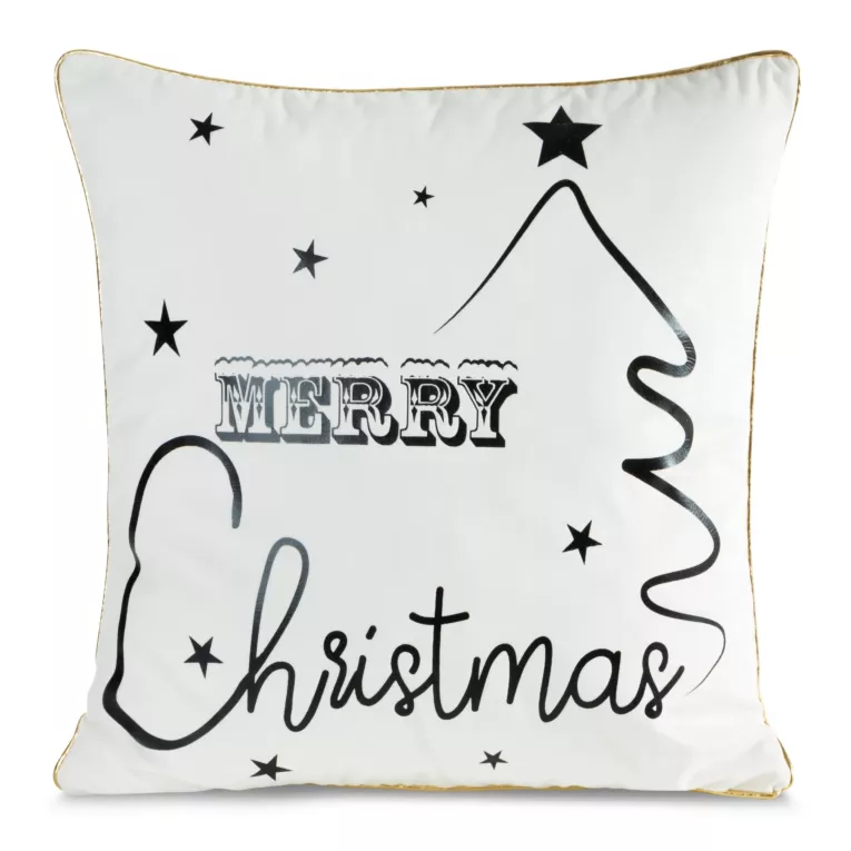 Poszewka na poduszkę 45x45 cm welwetowa, biało czarna zdobiona nadrukiem świątecznym JOY 6