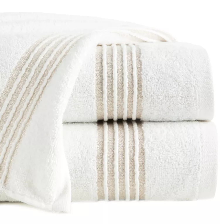 Ręcznik kąpielowy 70x140 cm bawełniany kolor biały zdobiony paseczkami przeszywanymi błyszczącą nicią 500 g/m2 LILA