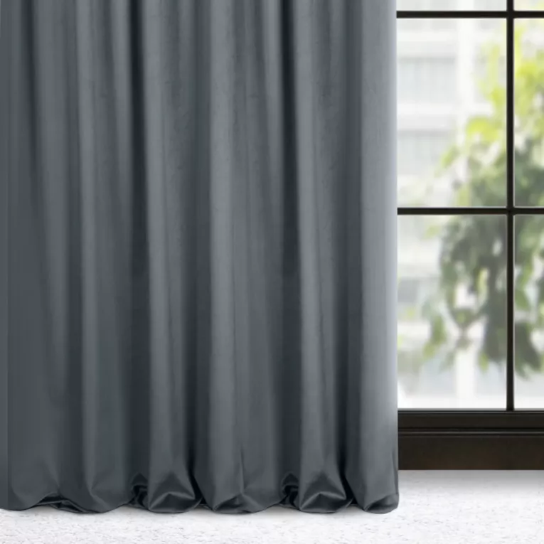Zasłona grafitowa z gładkiego i miękkiego welwetu 140x300 cm taśma imitująca flex MADLEN
