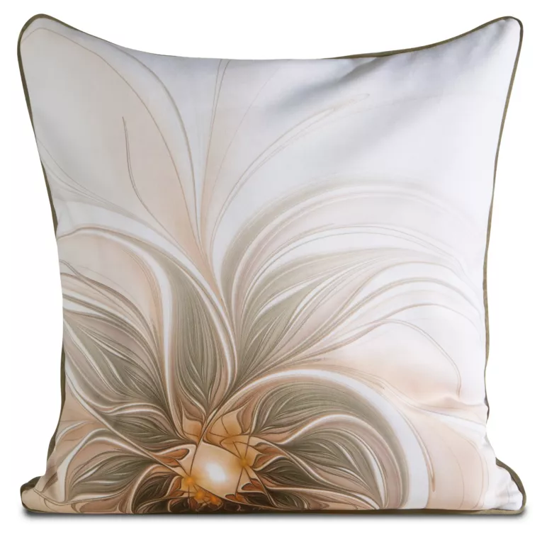 Poszewka na poduszkę 60x60 cm welwetowa, beżowo brązowa z designerskim nadrukiem i ozdobną wypustką SOPHIA EWA MINGE