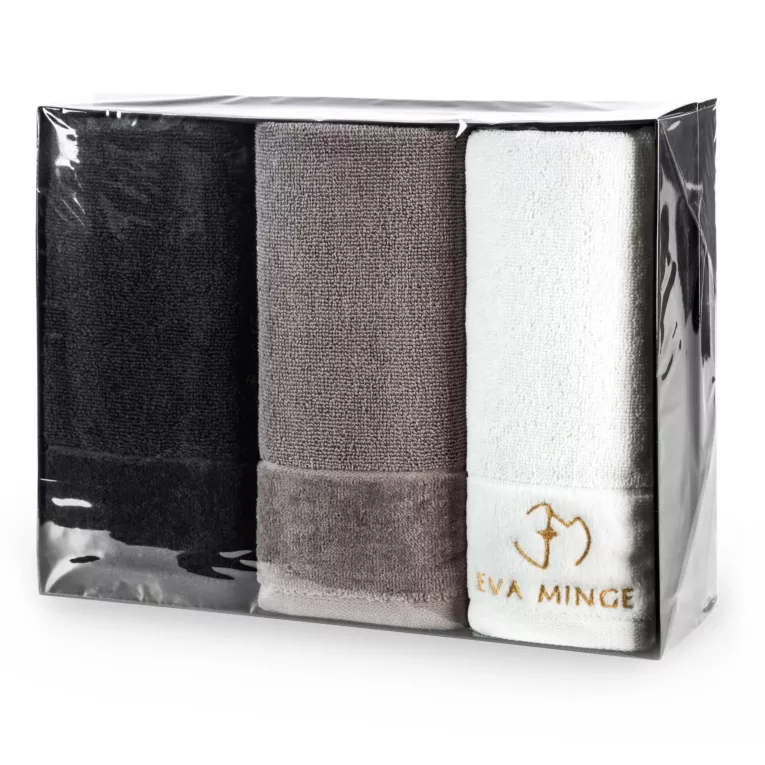 Zestaw ręczników bawełnianych na prezent 3 szt 30x50 cm kolor czarny, srebrny z kolekcji Eva Minge