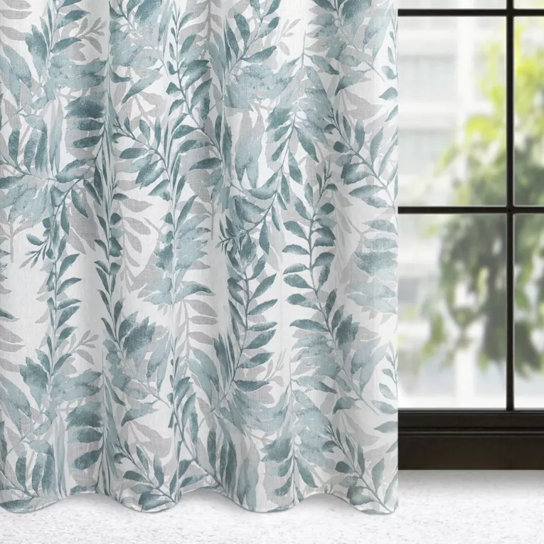 Zasłona naturalna w niebieskie liście 140x250 cm przelotka - HARIET