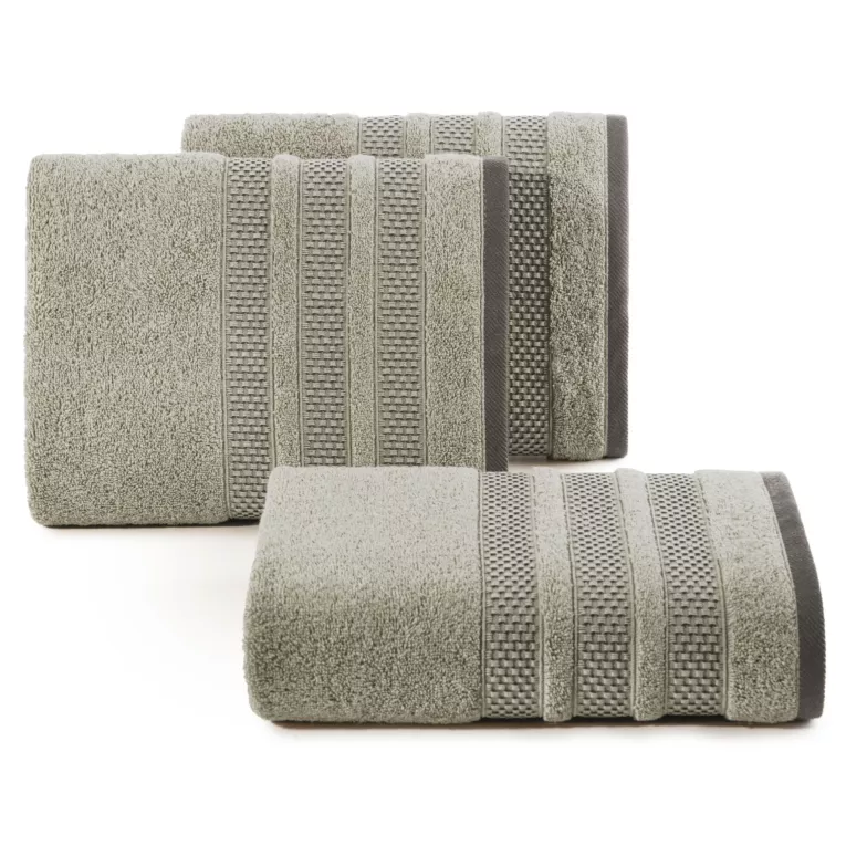 Ręcznik NASTIA z żakardową bordiurą w pasy w stylu eko