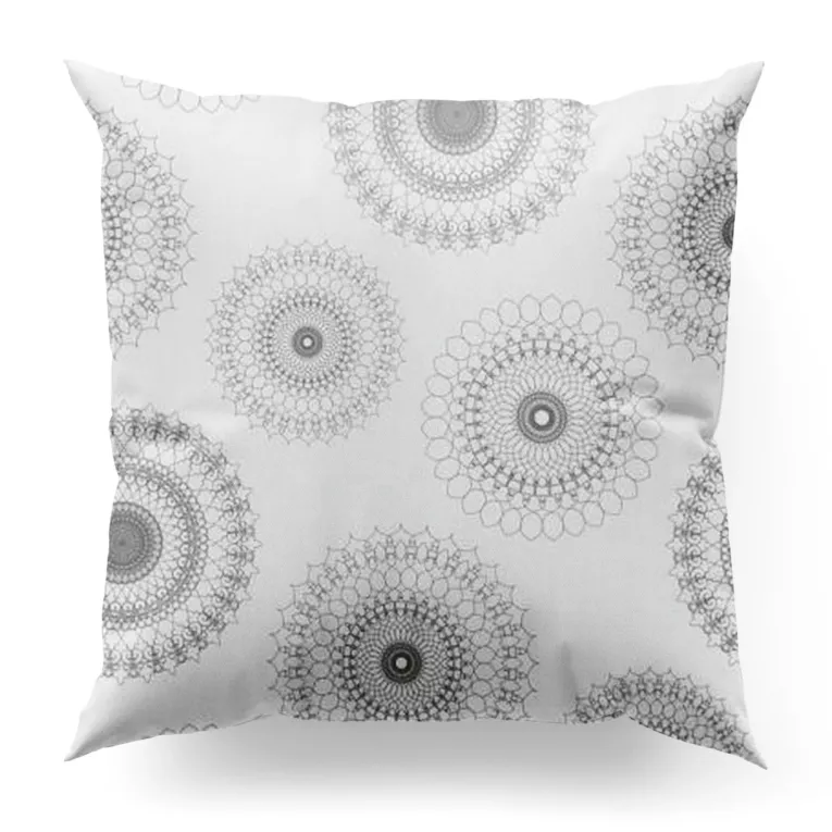 Poszewka szyta biało popielata z miękkiej tkaniny z nadrukiem w fantazyjny wzór