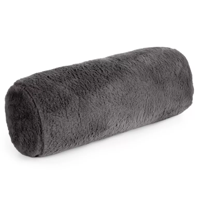 Poduszka wałek 15x45 cm stalowa z miękkiej futrzanej tkaniny  NINA