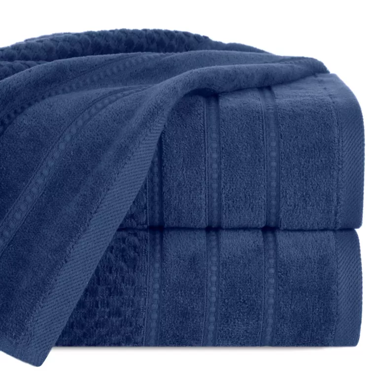 Ręcznik kąpielowy 50x90 cm bawełniany kolor granatowy z ozdobną bordiurą w paseczki 500 g/m2 ADORE
