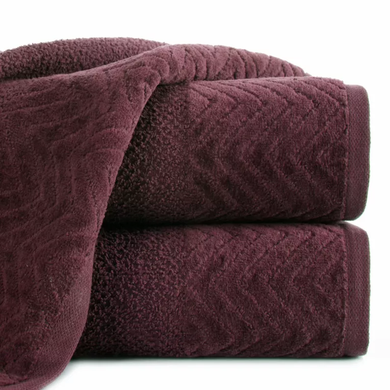 Ręcznik kąpielowy 50x90 cm bawełniany kolor bordowy o ryżowej strukturze z welwetową bordiurą 500 g/m2 LOREN