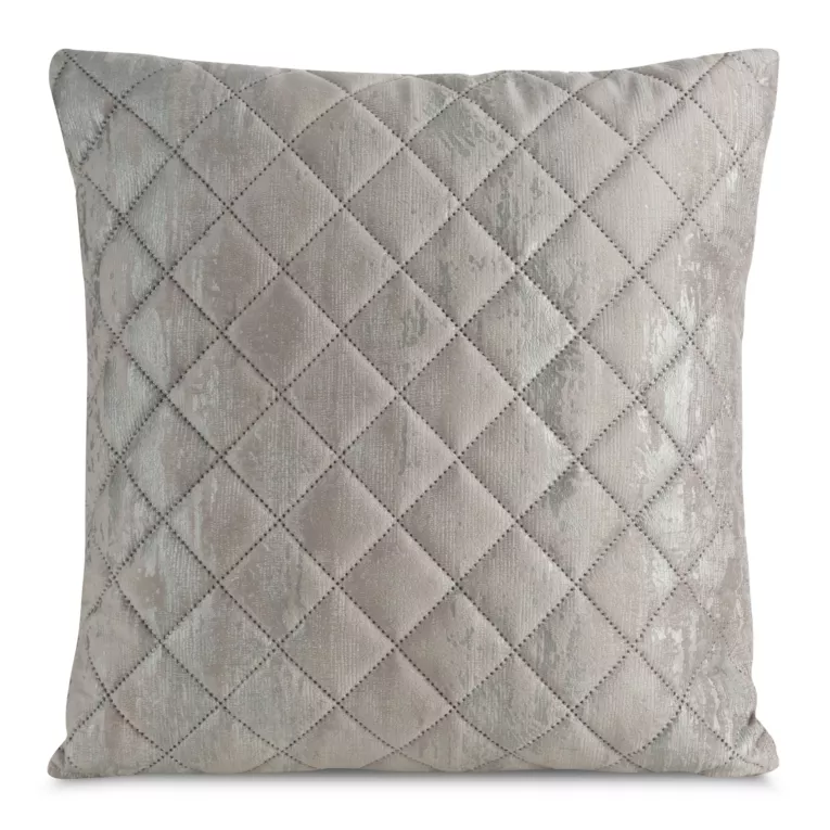 Poszewka na poduszkę 45x45 cm welwetowa beżowa, pikowana metoda hot press zdobiona błyszczącym przecieranym nadrukiem BLINK 43