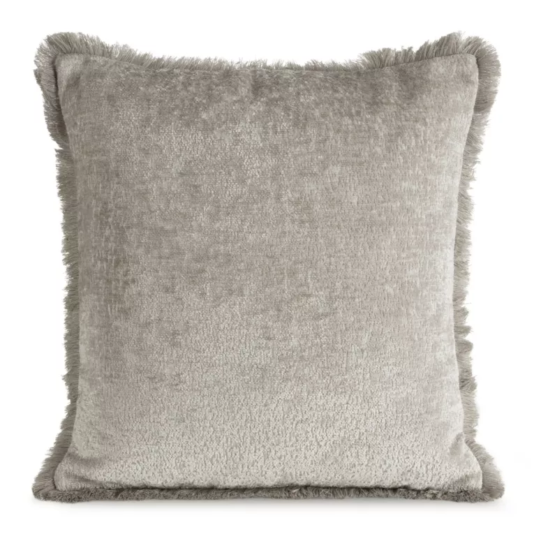 Poszewka na poduszkę 45x45 cm beżowa z szenilowej nici zdobiona subtelnymi frędzlami ADIA