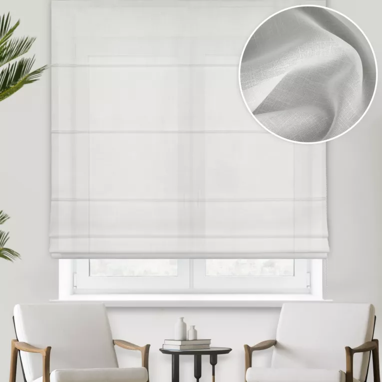 Roleta rzymska naturalno kremowa z miękkiej, matowej żorżety, wykończona obciążnikiem