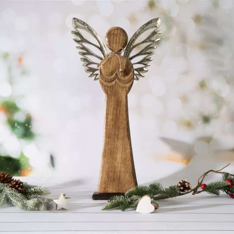 Figurka świąteczna Aniołek z srebrnymi skrzydłami