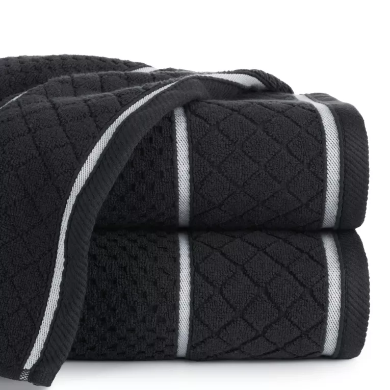 Ręcznik do rąk 30x50 cm bawełniany kolor czarny o strukturze krateczki z ozdobną bordiurą 500 g/m2 FAVORI