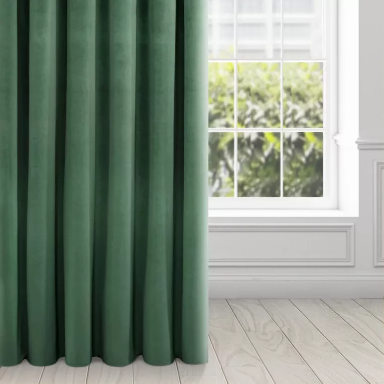 Zasłona ciemnozielona z grubszego miękkiego welwetu 140x270 cm taśma - KRISTI