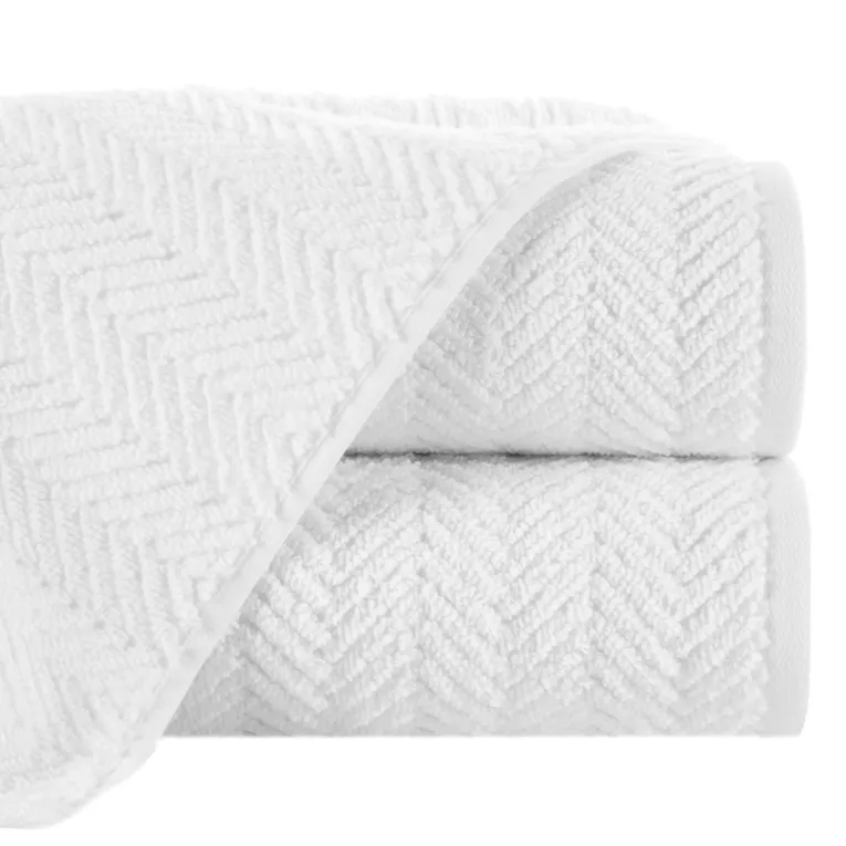 Ręcznik kąpielowy 70x140 cm bawełniany kolor biały zdobiony wzorem jodełki 550 g/m2 ETNO