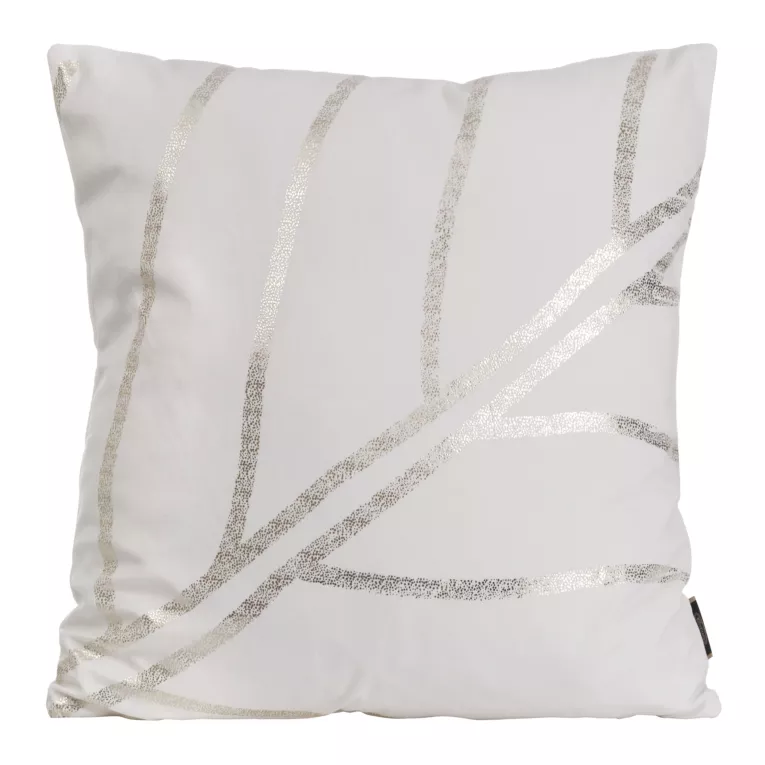 Poszewka na poduszkę 45x45 cm welwetowa biała z błyszczącym nadrukiem liści BLINK 38