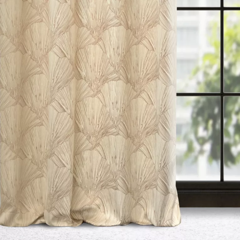 Zasłona welwetowa kremowo, szampańska z motywem roślinnym 140x250 cm przelotka - GOJA - Pierre Cardin