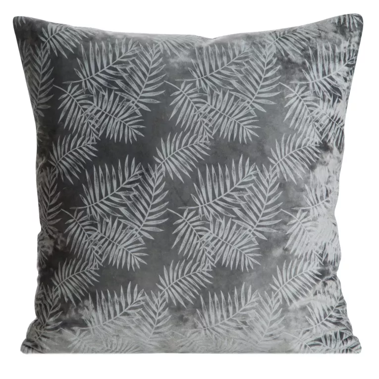 Poszewka na poduszkę 45x45 cm z miękkiego welwetu grafitowa z nadrukiem liści palmy VELVET 74 Eurofirany Premium