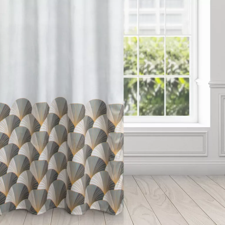 Zasłona welwetowa, biało szara ze złotym wzorem 140x250 cm przelotka - GINA - Design 91