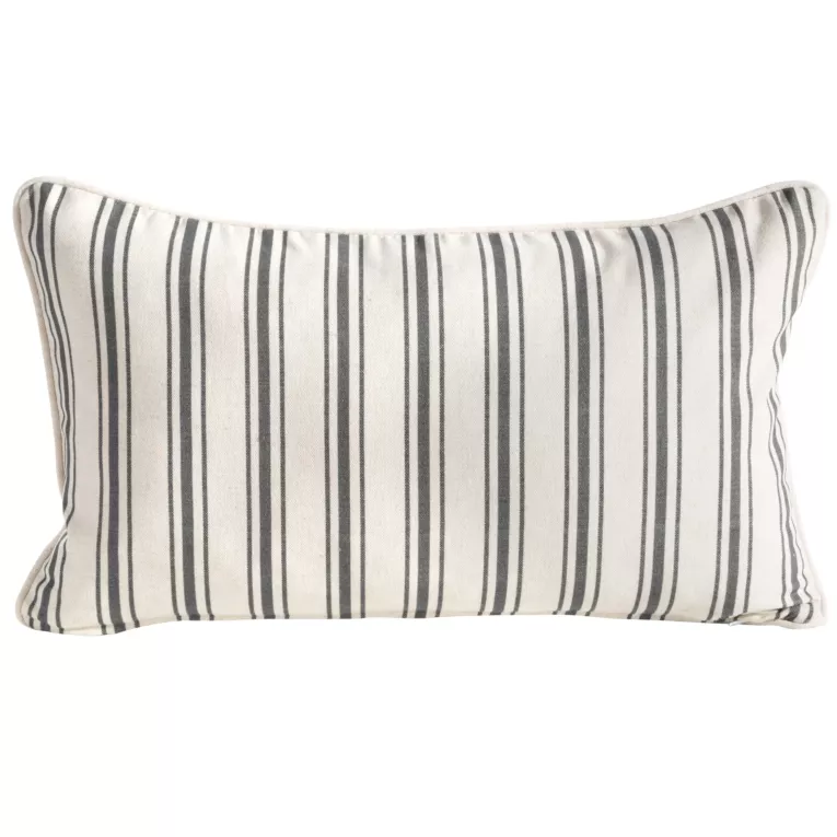 Poszewka na poduszkę 30x50 cm bawełniana z dodatkiem lnu kremowo, stalowa zdobiona subtelnym nadrukiem pasów  LEN