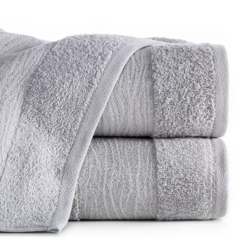 Ręcznik do rąk 30x50 cm bawełniany kolor srebrny z błyszczącą bordiurą 500 g/m2 AMBER