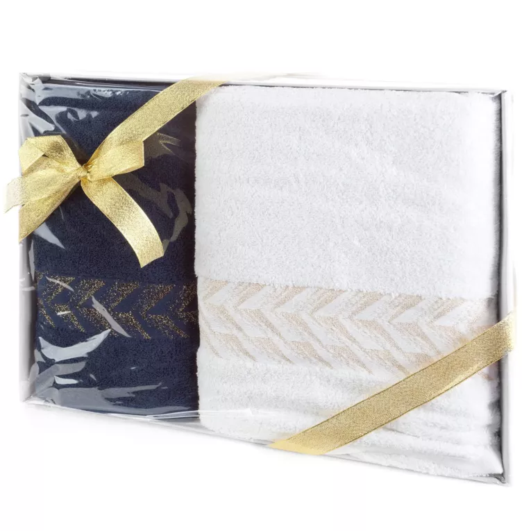 Zestaw ręczników bawełnianych na prezent 2 szt kolor biały, granatowy 450 g/m2 GLOW