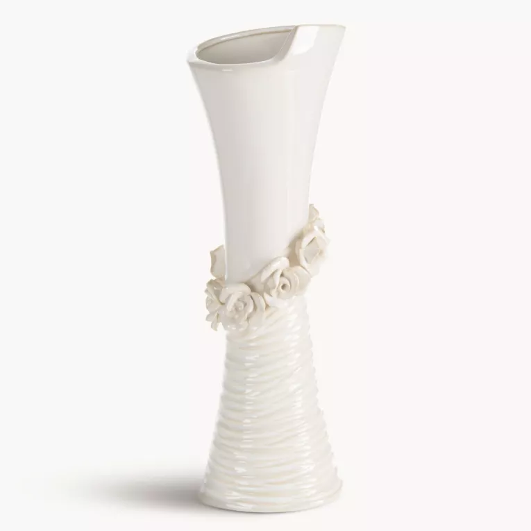 Wazon dekoracyjny kremowy zdobiony kwiatami 3D 14x10x38 cm ELIANA