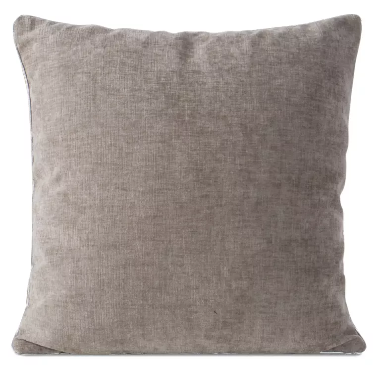 Poszewka na poduszkę 45x45 cm beżowa szenilowa zdobiona srebrną lamówką MARY