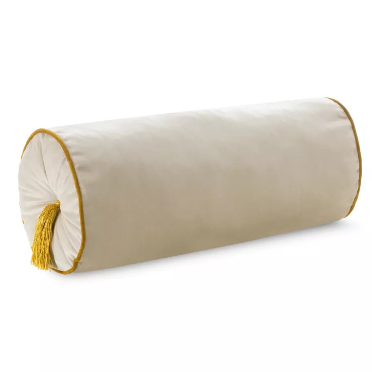 Poduszka dekoracyjna wałek 20 x 45 cm welwetowa kremowa z ozdobnymi chwostami VELVET 72