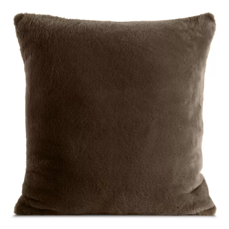 Poszewka na poduszkę 45x45 cm ciemnobrązowa z miękkiej futrzanej tkaniny NINA