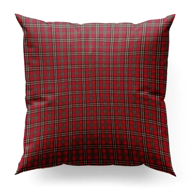 Poszewka szyta czerwona z etaminy o geometrycznym wzorze w kratę, z dodatkiem bawełny