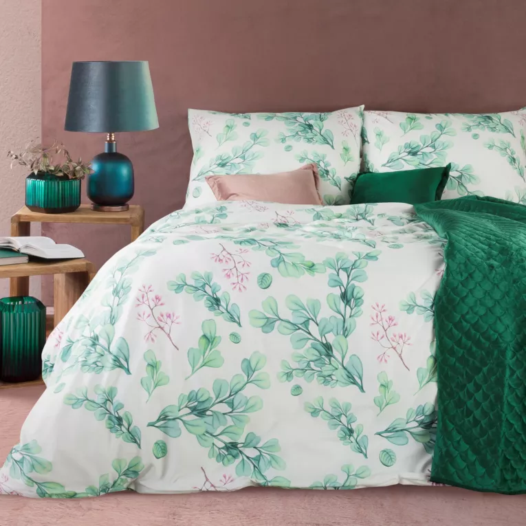 ELLA LINE Komplet pościeli z mikrowłókna AGATA z nadrukiem z turkusowymi gałązkami