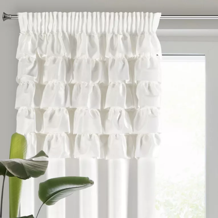 Zasłona welwetowa biała zdobiona falbanami 140x270 cm taśma - AURA