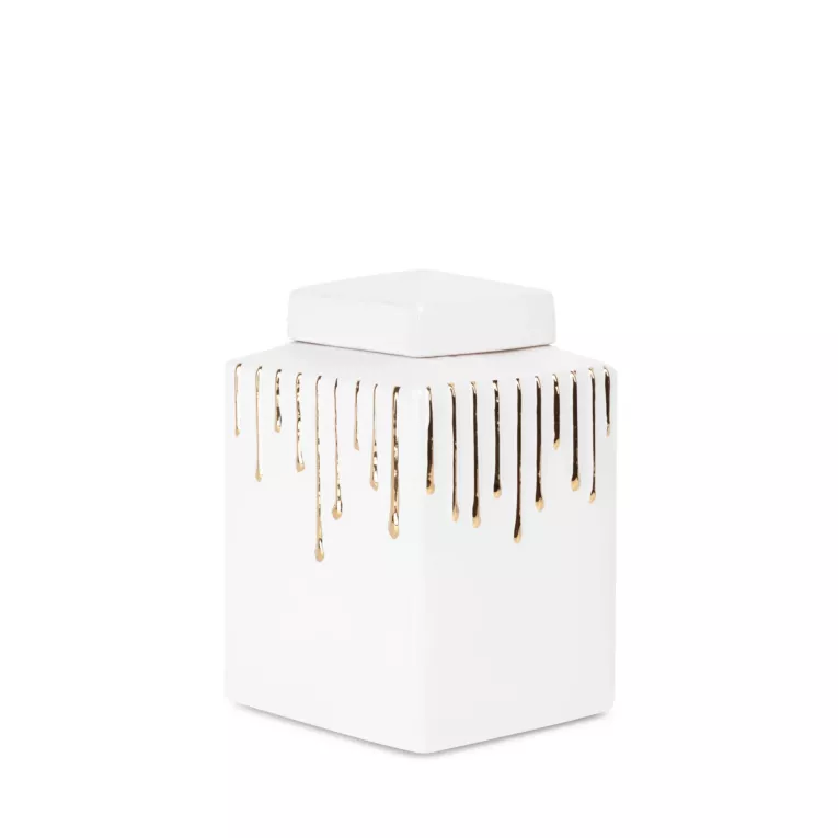 Pojemnik ceramiczny LUIS z motywem cieknącej złotej farby